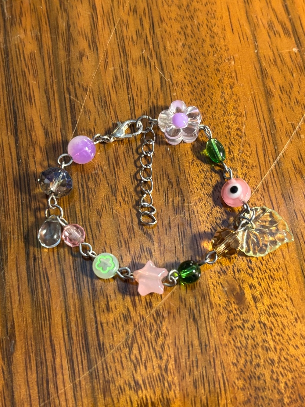 handmade green and pink bracelet